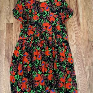 Topshop Black Dress with Bright Orange and Green Floral Motif